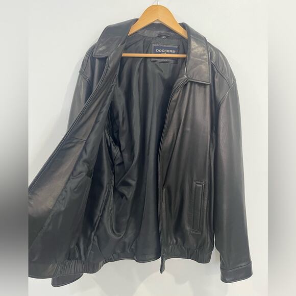 Dockers Lambs leather Mens 2XLT Full Zip Jacket Bomber Moto Pockets Aviator - Picture 6 of 10